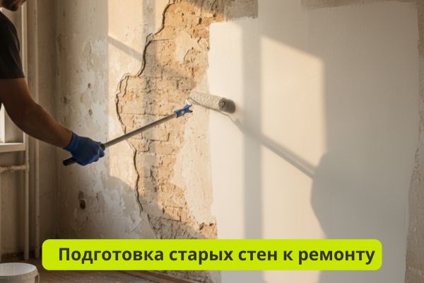 Подготовка старых стен к ремонту с использованием грунтовки фото